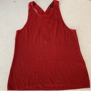 Banana Republic Red Ribbed Knit V-Neck Tank Top Crisscross Back Medium 634017-02